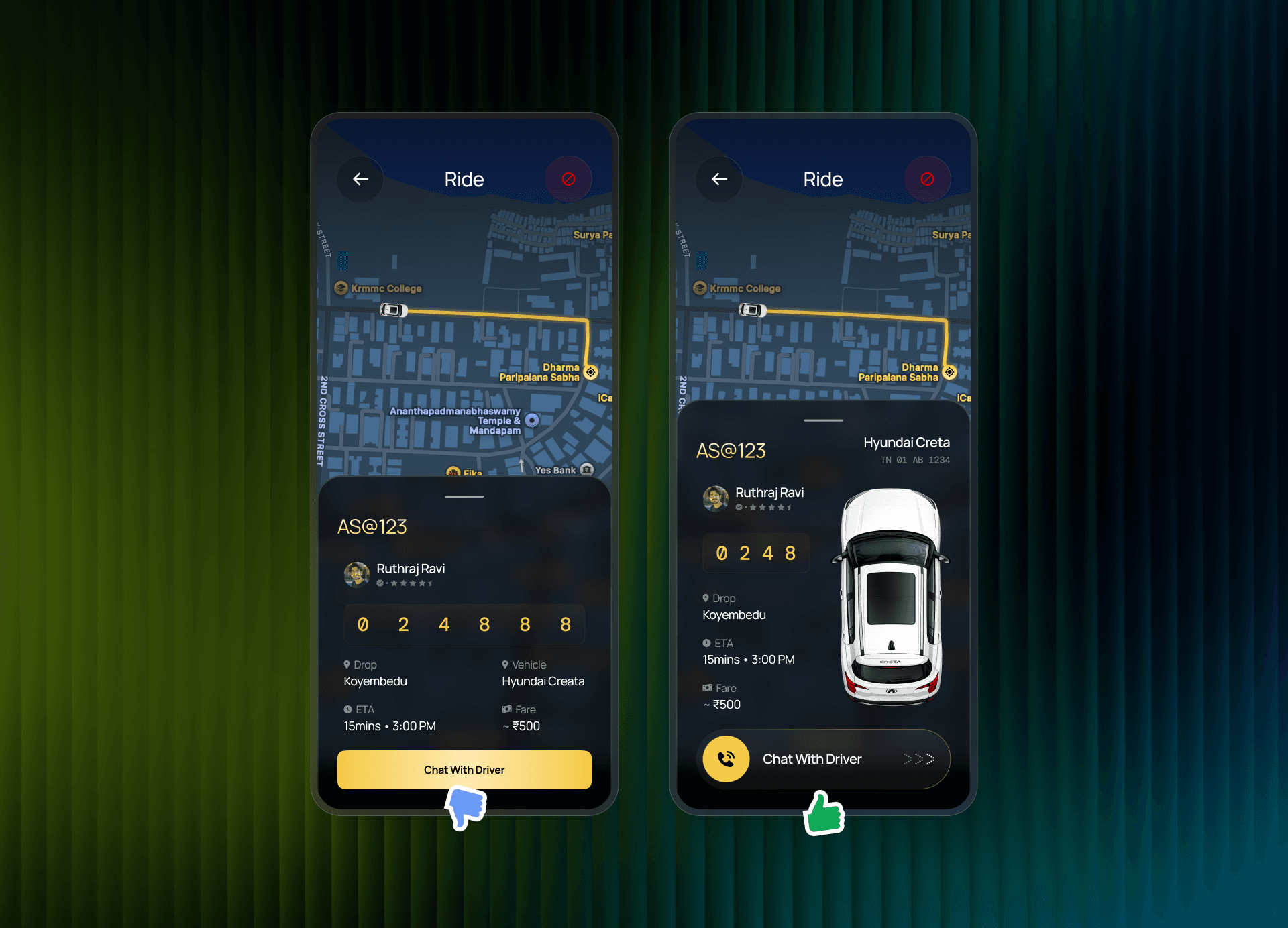 Before (text-only) vs. after (illustrated vehicle)