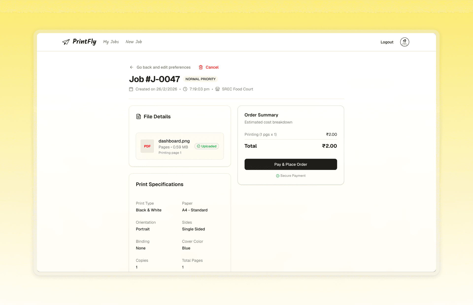 Print Fly Payment Flow